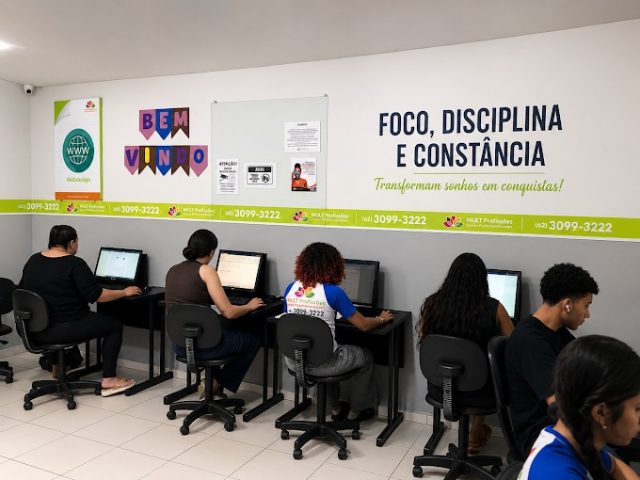 Laboratório climatizado com computadores individuais para os cursos profissionalizantes em Anápolis Laboratório climatizado com computadores individuais para os cursos profissionalizantes em Anápolis